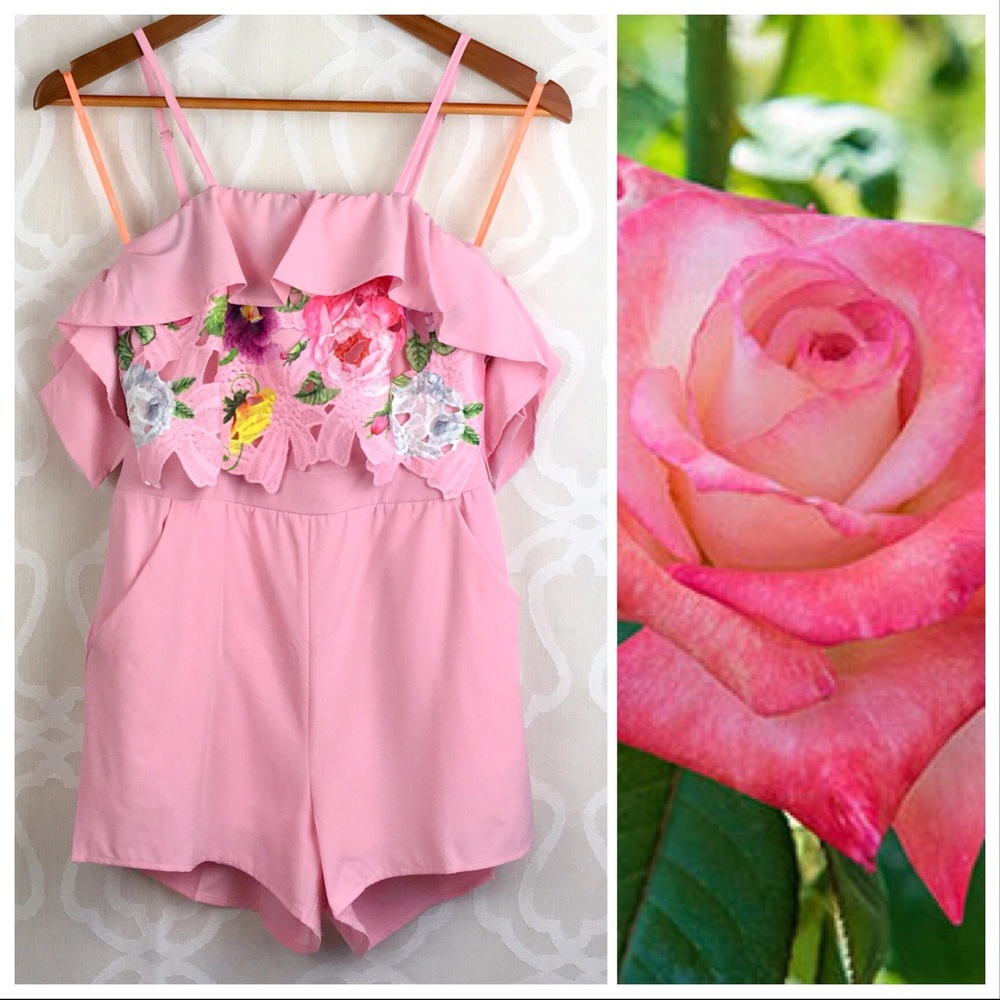 *CLEARANCE* Rose Pink & Floral Off Shoulder Romper - Picture 7 of 8